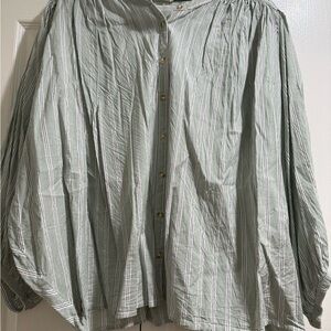 Pilcro Green and White Striped Shirt